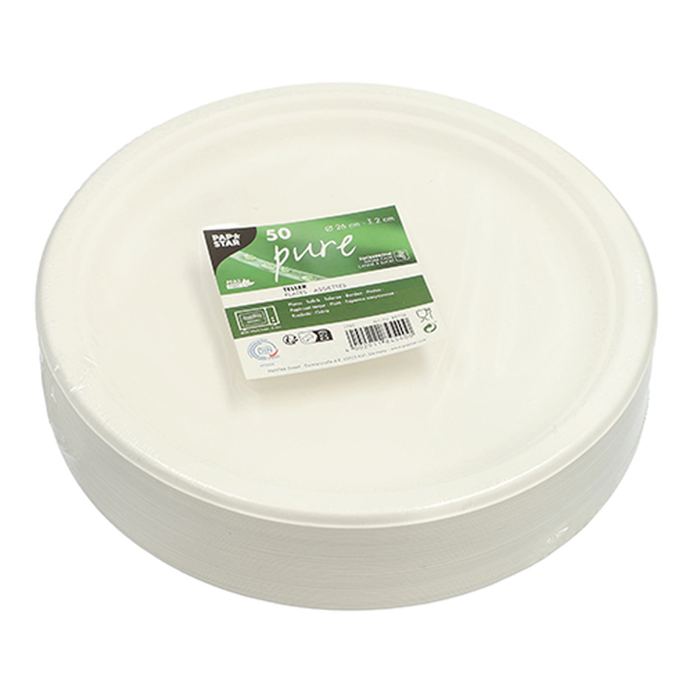 Papstar Teller, Zuckerrohr "pure" ungeteilt Ø 26 cm · 2 cm weiss