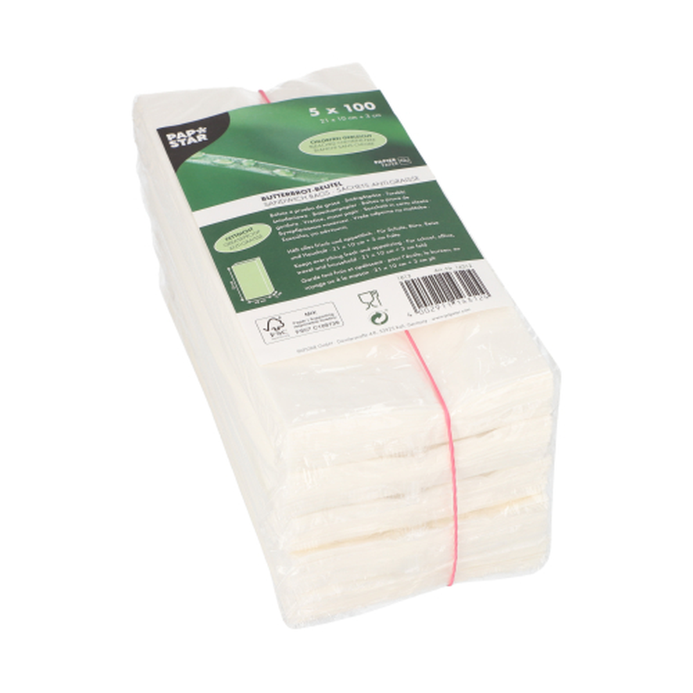 Papstar Butterbrotbeutel 21 cm x 10 cm x 3 cm weiss , fettdicht