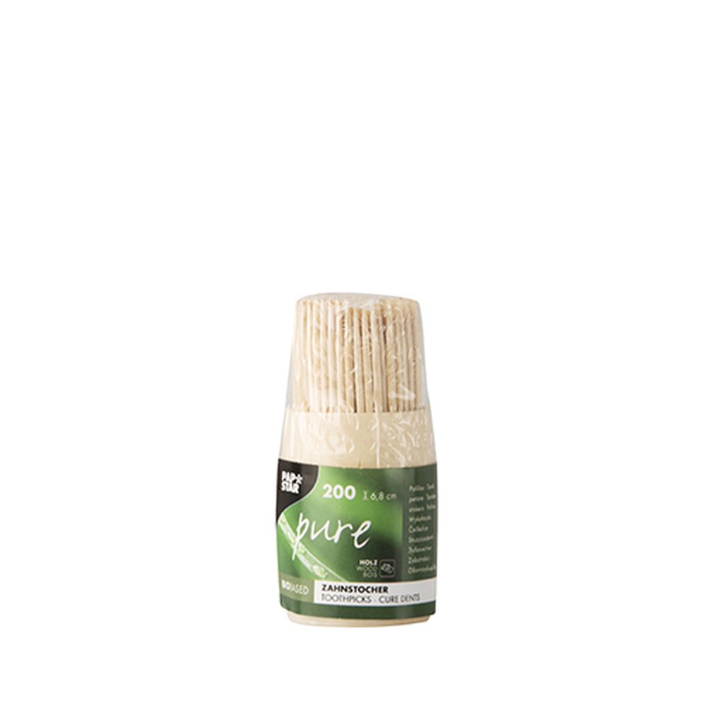 Papstar Zahnstocher, Holz "pure" rund 6,8 cm im Spender aus Holz