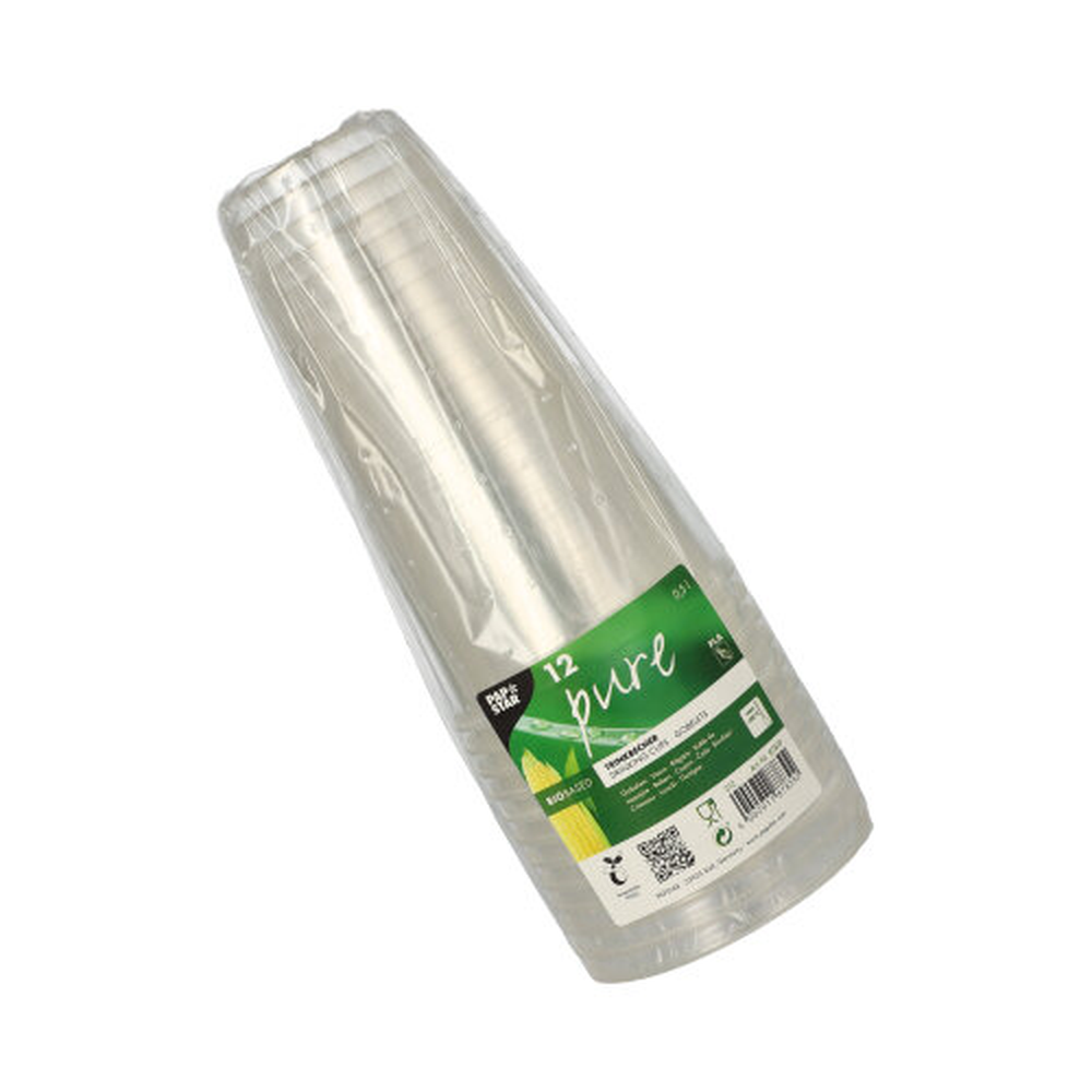 PAPSTAR Kaltgetränkebecher, PLA pure 0,5 l Ø 9,5 cm · 16,2 cm glasklar mit 