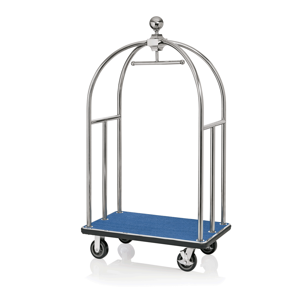 WAS Gepäckwagen UNITY, 112 x 60 x 185 cm, silberfarben, blauer Teppich, Edelstah