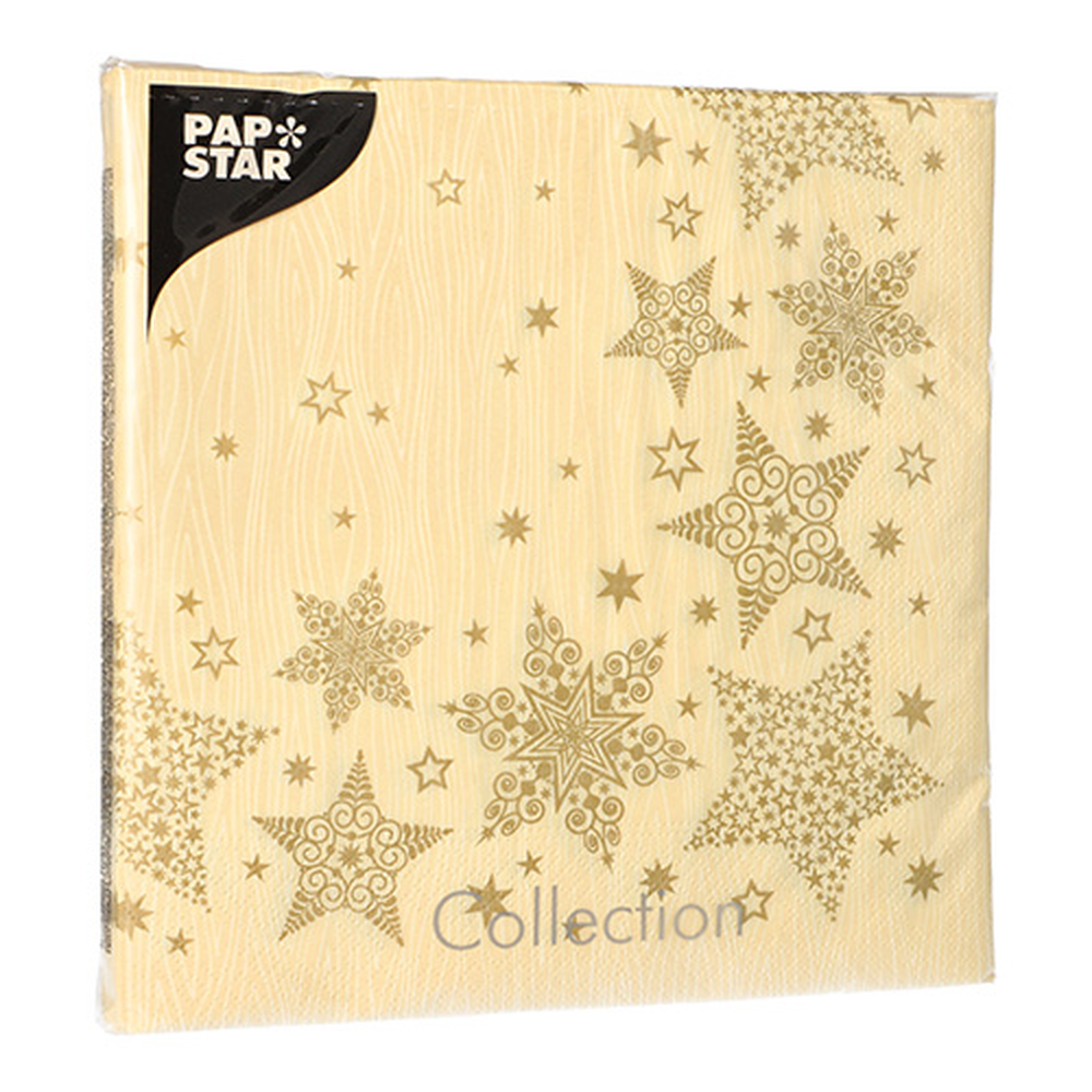 Papstar Servietten, 3-lagig 1/4-Falz 40 cm x 40 cm creme "Christmas Shine"