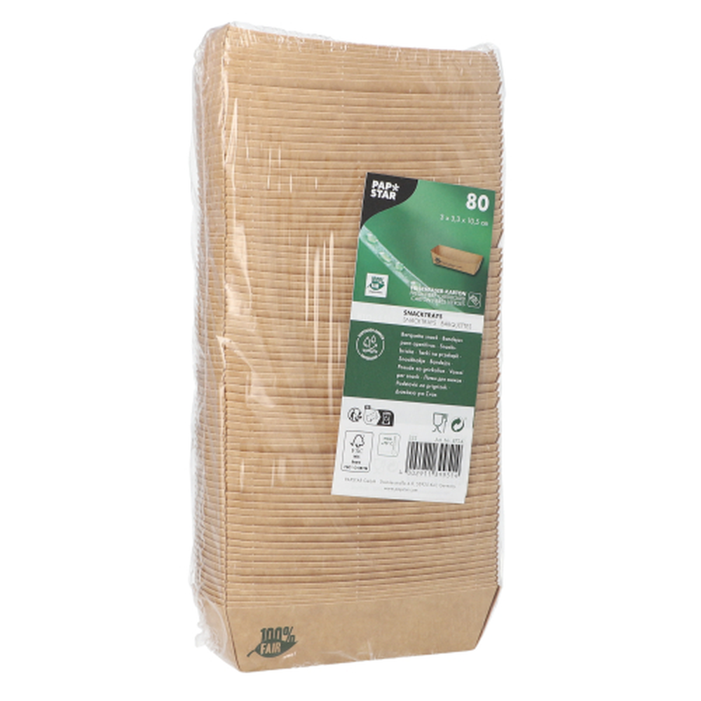 Papstar Snacktrays, Pappe "pure" 3 cm x 3,3 cm x 10,5 cm braun "100% Fair"