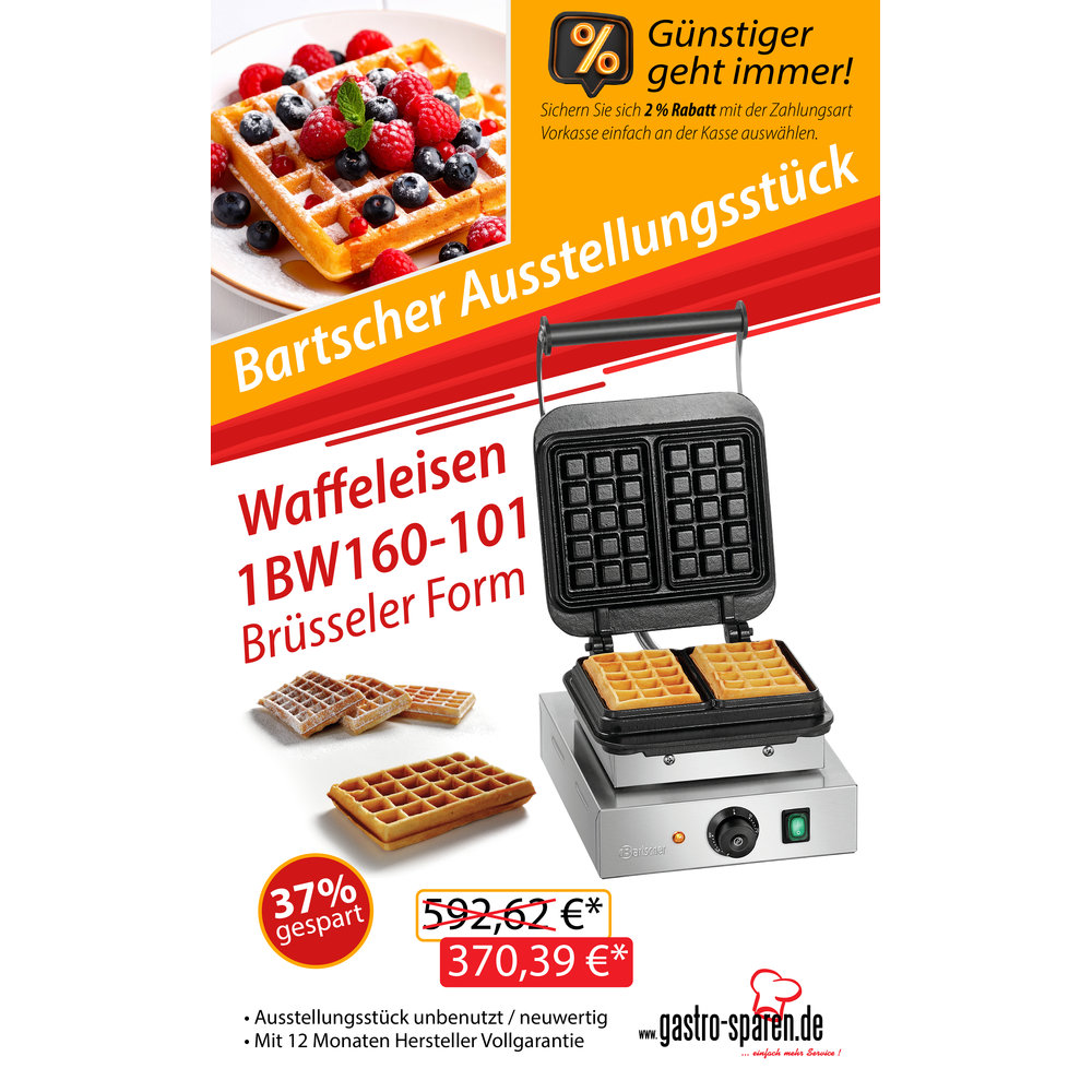 Bartscher Waffeleisen 1BW160-101, Brüsseler Form Abm. Ausstellungsstück 