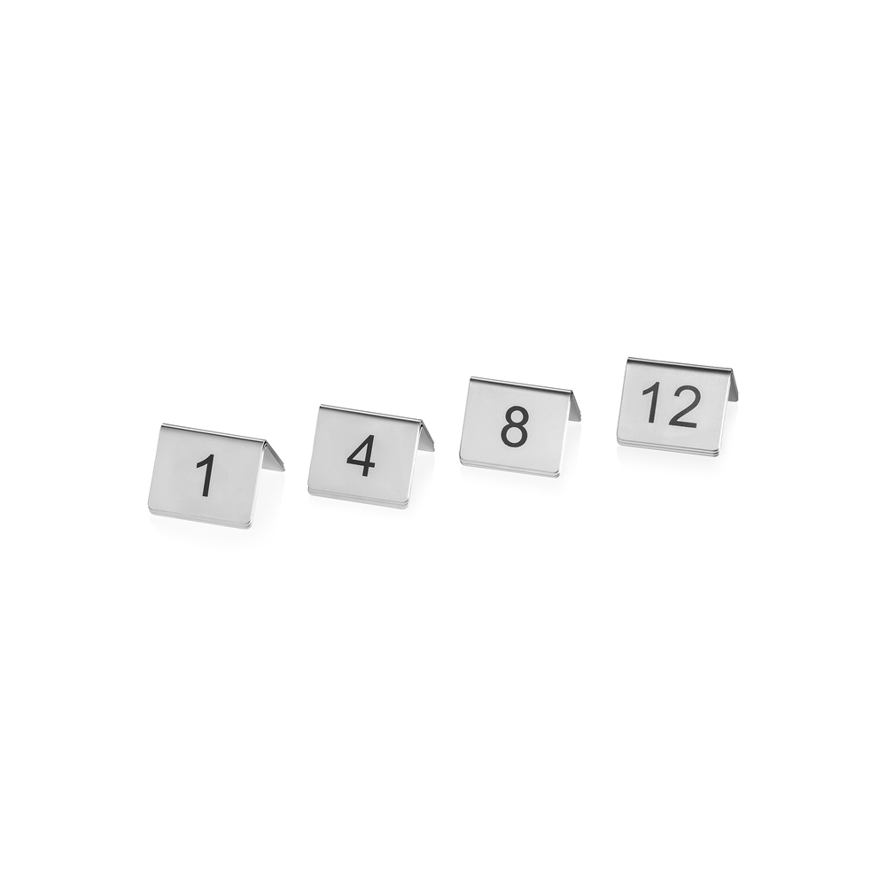 WAS Tischnummernschild Set 1-12, 5 x 5 x 5,5 cm, 12-teilig, Chromnickelstahl