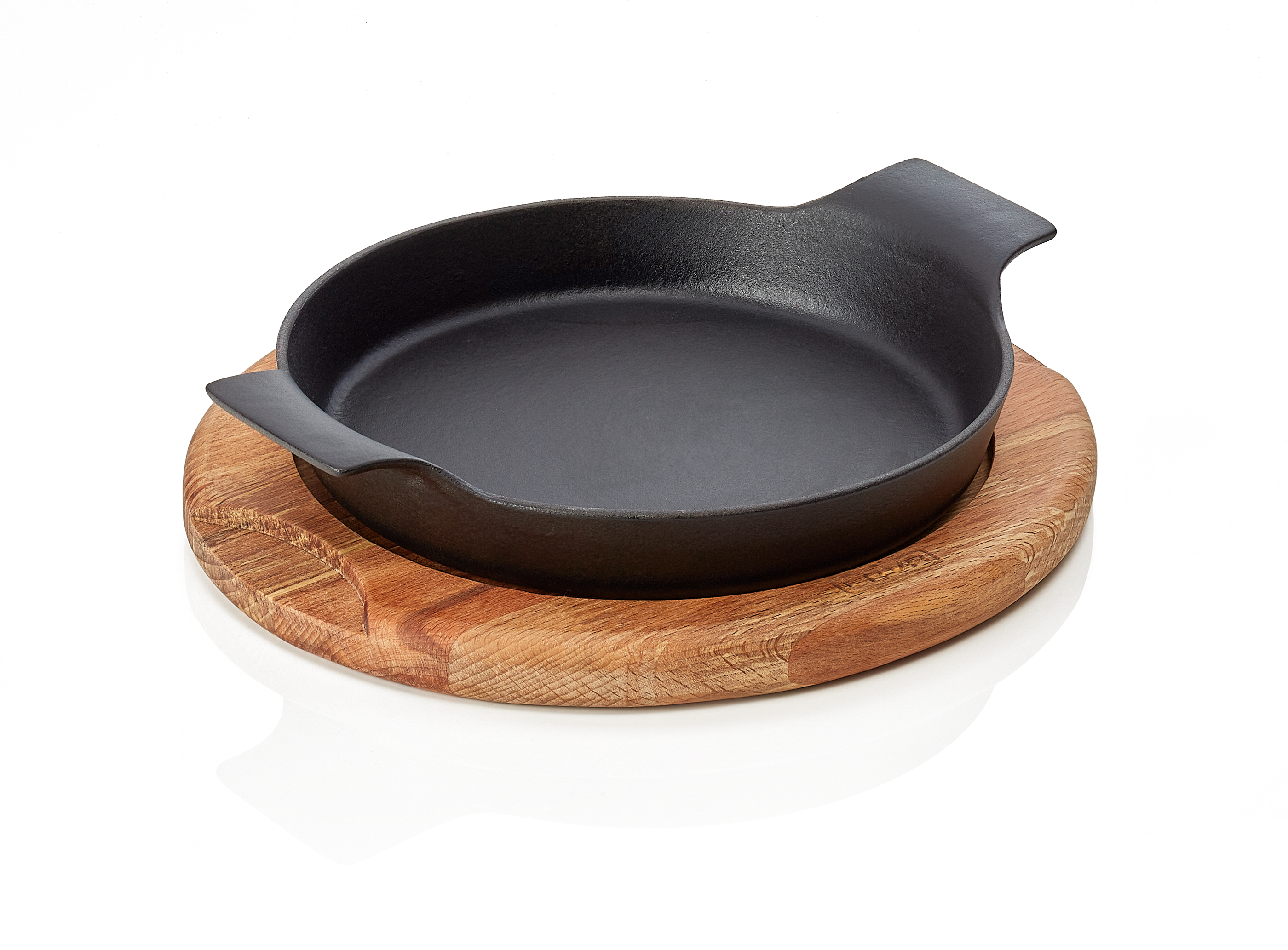 WAS Brat-/Servierpfanne Ø oben 18 cm Höhe 4,5 cm Holz/Gusseisen