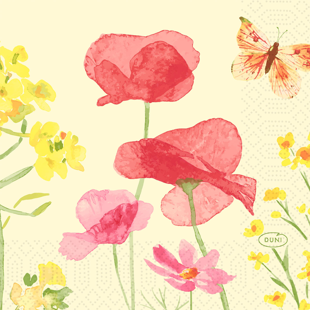 Duni Motiv-Zelltuchservietten 24 X 24 cm, 3-lagig, 1/4-Falz Poppy Field