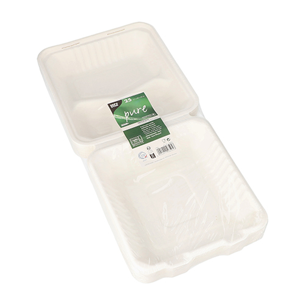 Papstar Menüboxen, Zuckerrohr "pure" 3-geteilt 7,7 cm x 20 cm x 22 cm weiss