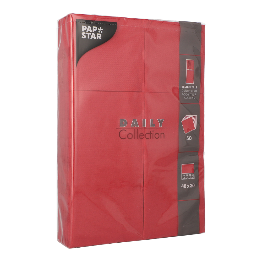 Papstar Servietten "DAILY Collection" 48 cm x 30 cm bordeaux mit Besteckfalz