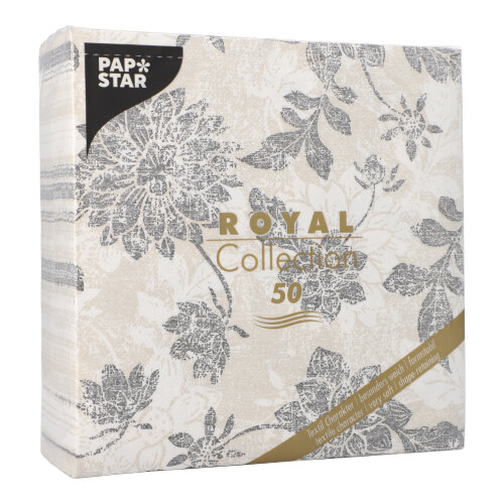 Papstar Servietten "ROYAL Collection" 1/4-Falz 40 cm x 40 cm anthrazit "Flowers"