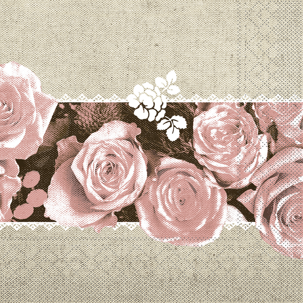 Mank Serviette Lovely Roses rosa 40 x 40 cm 1/4 Falz