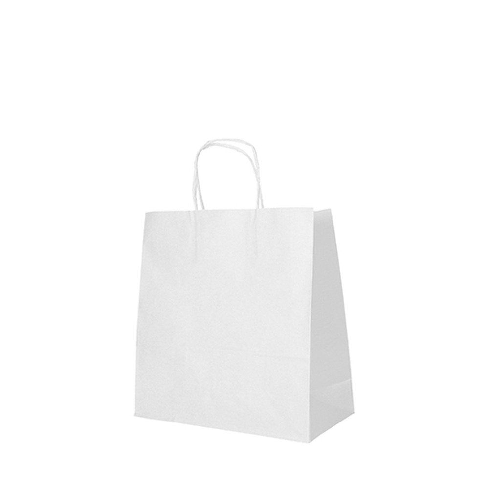 PAPSTAR Tragetaschen, Papier 25 cm x 26 cm x 17 cm weiss mit gedrehtem Trageg