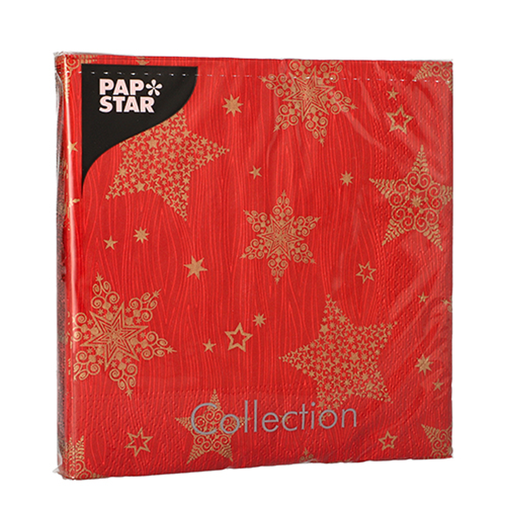 Papstar Servietten, 3-lagig 1/4-Falz 33 cm x 33 cm rot "Christmas Shine"