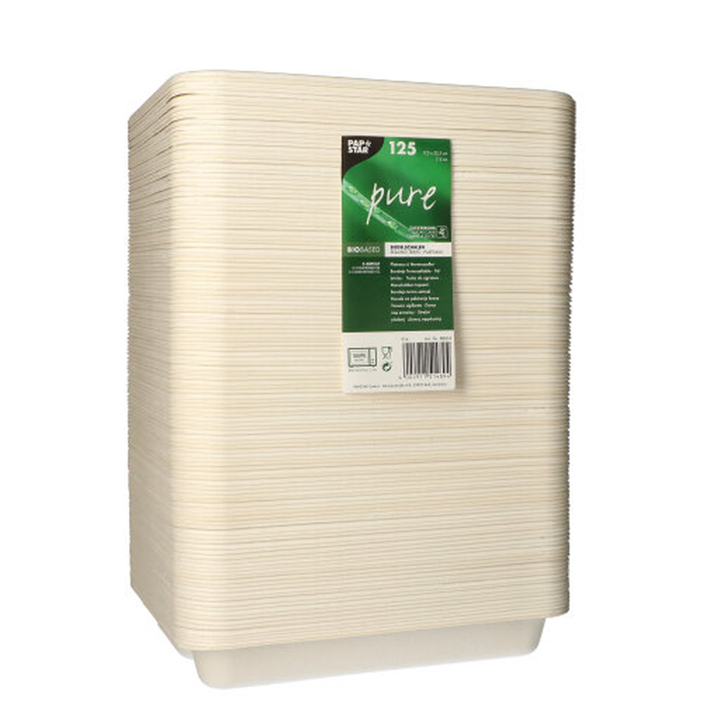 Papstar Siegelschalen Zuckerrohr 3-geteilt 850 ml 3 cm x 17,5 cm x 22,5 cm weiss