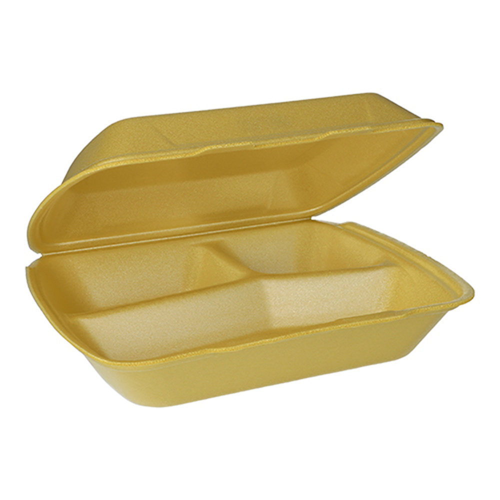Papstar Menüboxen mit Klappdeckel, XPS 3-geteilt 7,5 cm x 24,3 cm x 20,8 cm gold