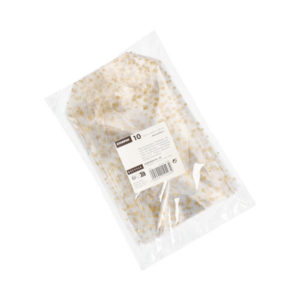 Papstar Bodenbeutel, PP 23,5 cm x 14,5 cm x 5,8 cm transparent "Sterne, gold"