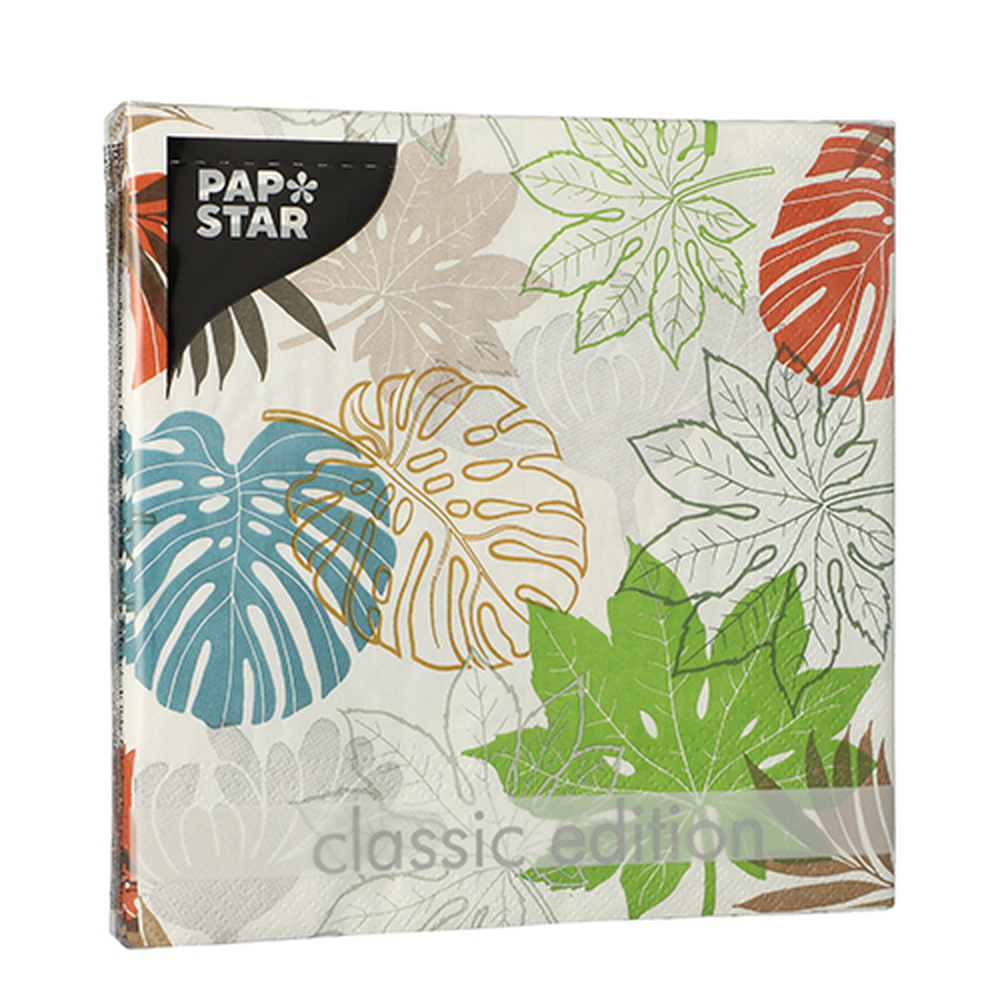 Papstar Servietten, 3-lagig 1/4-Falz 33 cm x 33 cm "Various Leaves"