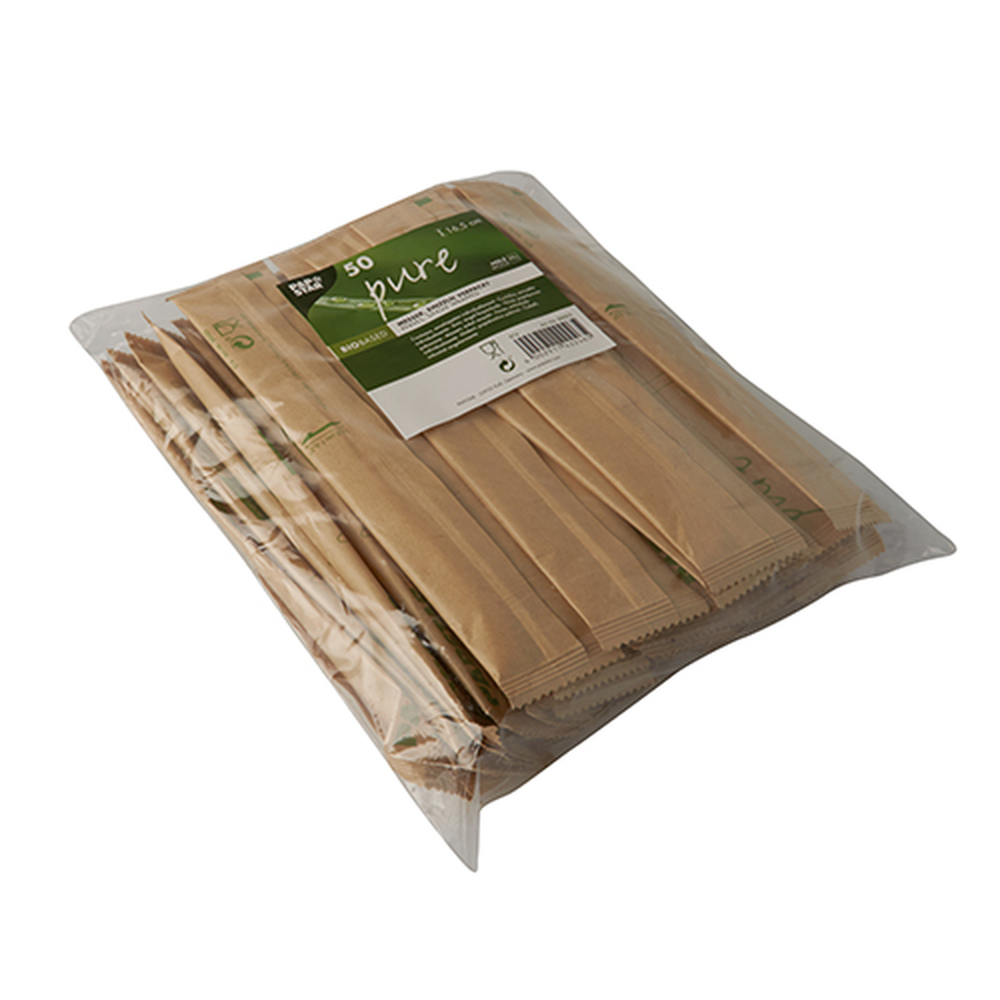 Papstar Messer, Holz "pure" 16,5 cm einzeln verpackt in Papierbeutel