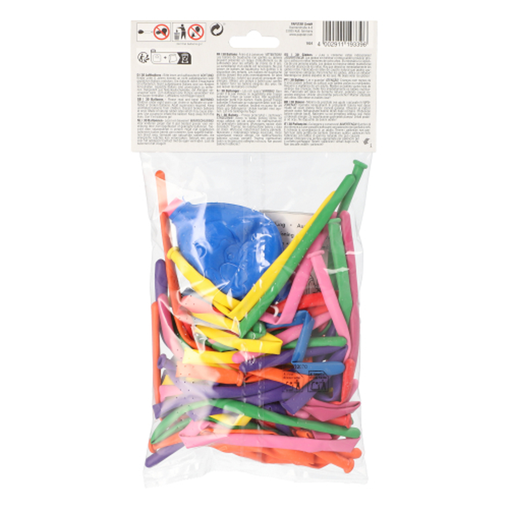 Papstar Modellierballons 115 cm farbig sortiert mit Pumpe und Aufbauanleitung