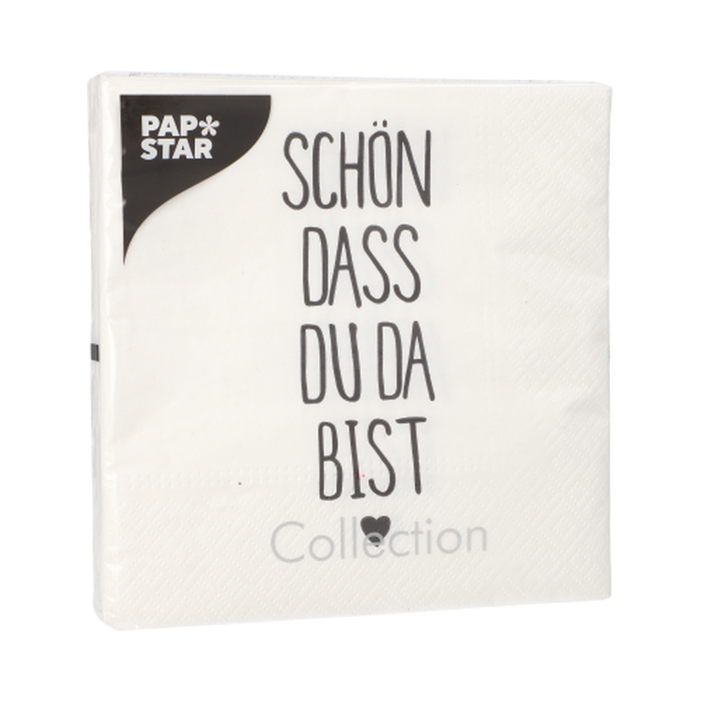 Papstar Servietten, 3-lagig 1/4-Falz 33 cm x 33 cm "Schön, dass du da bist"