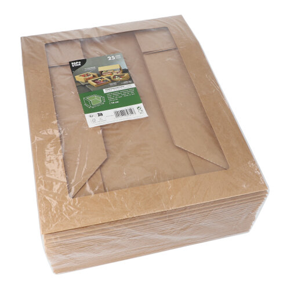 PAPSTAR Tortenkartons mit Deckel eckig 10 cm x 30 cm x 30 cm mit Sichtfenster