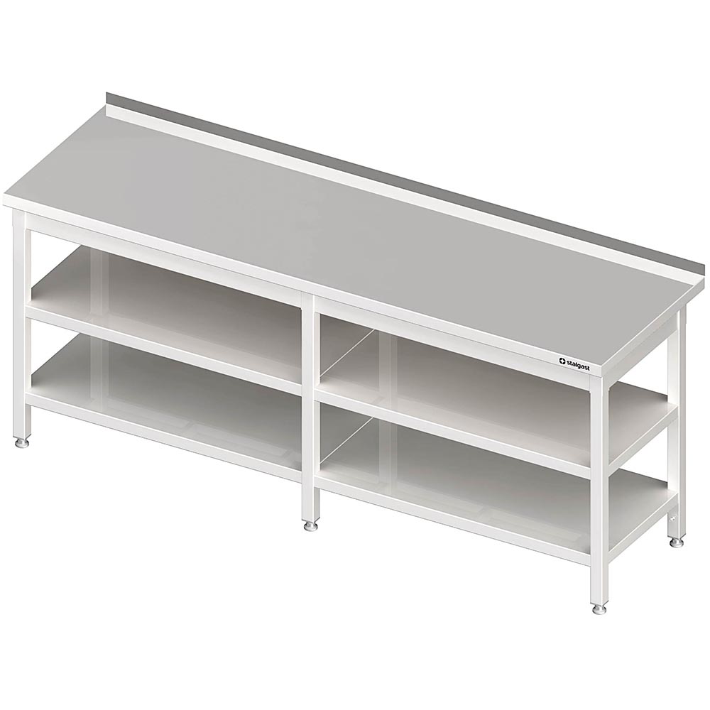 Stalgast Arbeitstisch mit Grund- und Zwischenboden, 2400x600x850 mm, mit Aufkant