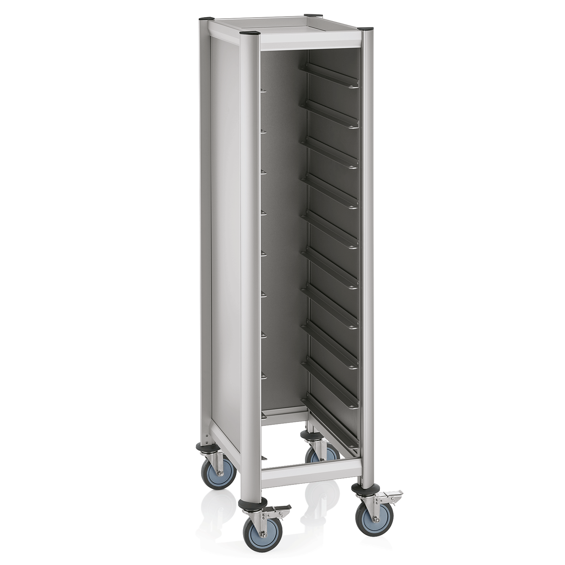 WAS Tablettwagen SINGLE GN 1/1 MENSA, für 10 Tabletts, silber, 60,5 x 44,5 x 165