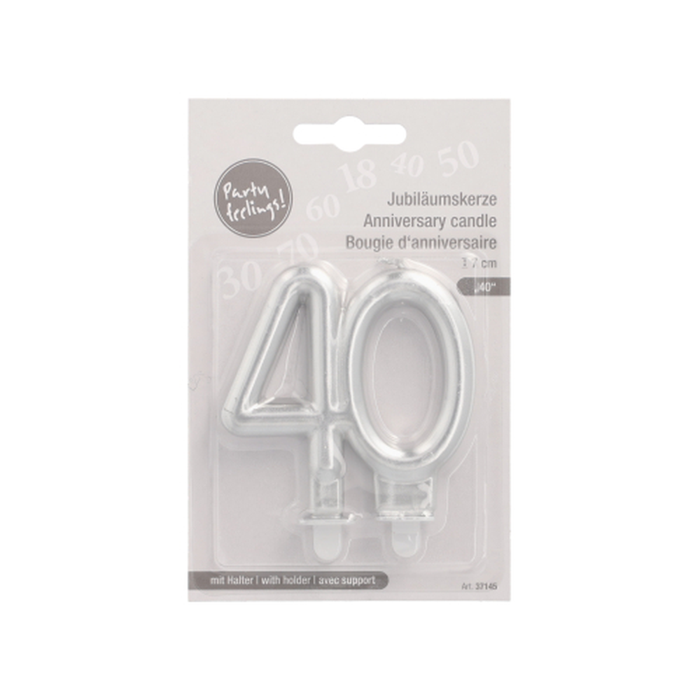 Papstar Jubiläumskerzen mit Halter 7 cm silber "40"