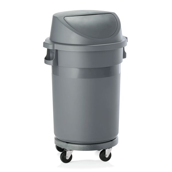 WAS Abfallbehälter, 80 ltr., Ø 41 cm, Höhe 92 cm, mit Transporttrolley, Pushdeck