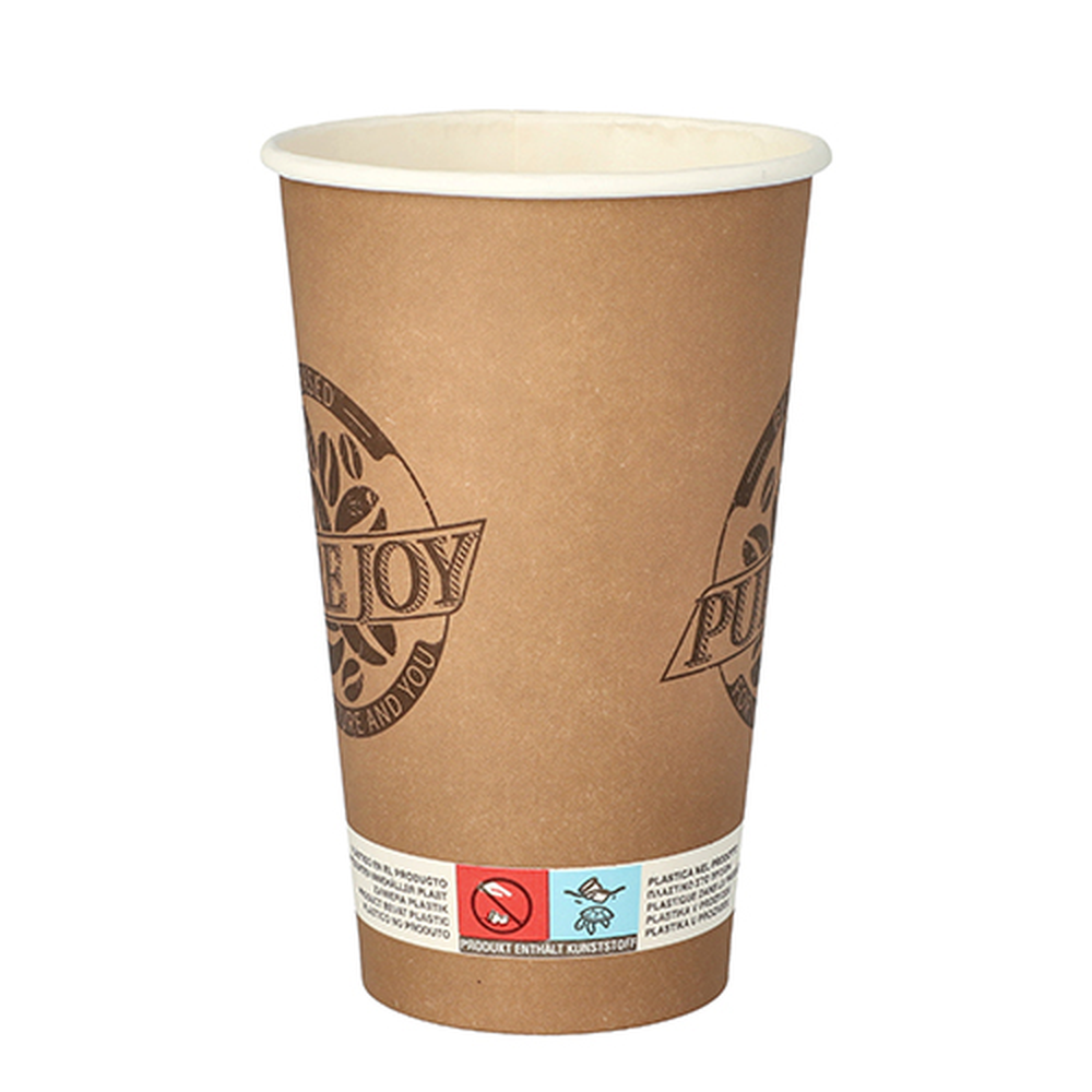 Papstar Trinkbecher, Pappe 0,4 l Ø 9 cm · 13,9 cm braun "Pure Joy"