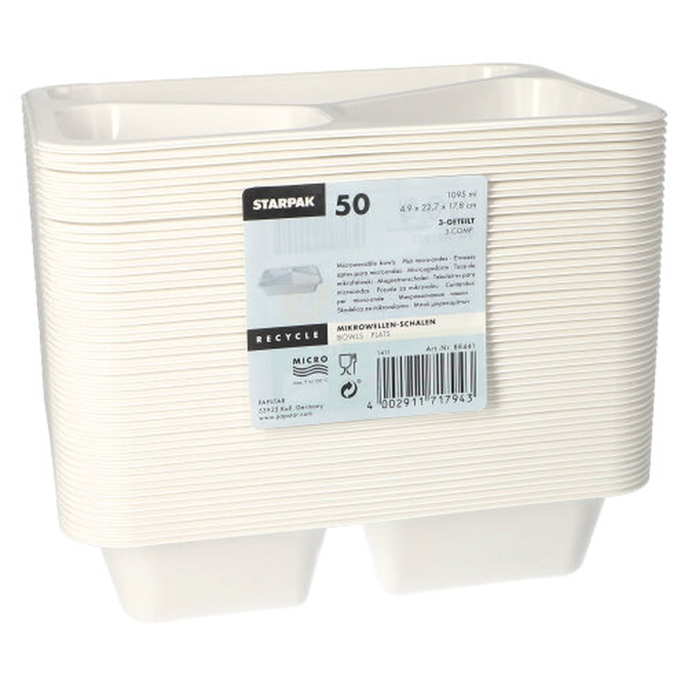 PAPSTAR Mikrowellenschalen, PP 3-geteilt 1095 ml 4,9 cm x 22,7 cm x 17,8 cm w