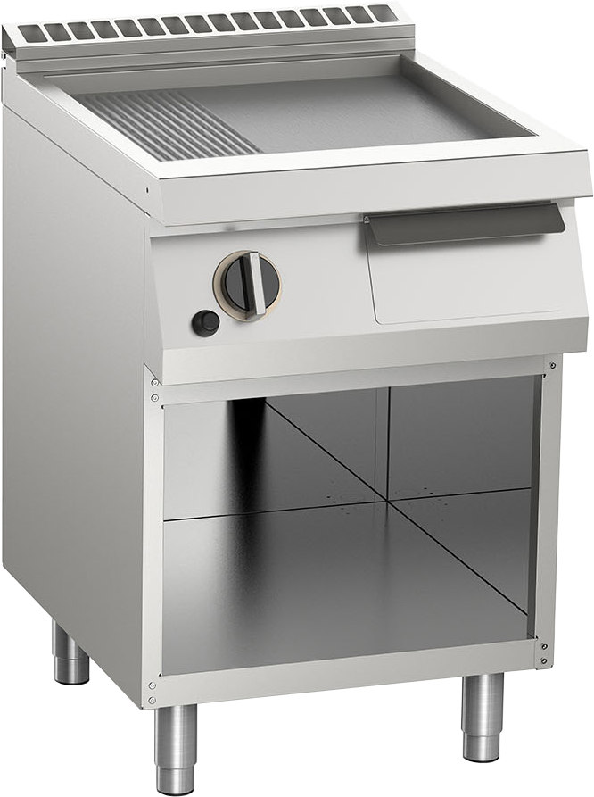 KBS Gas-Grillplatte aus Edelstahl 2/3 glatt + 1/3 gerillt 9kW offener Unterbau