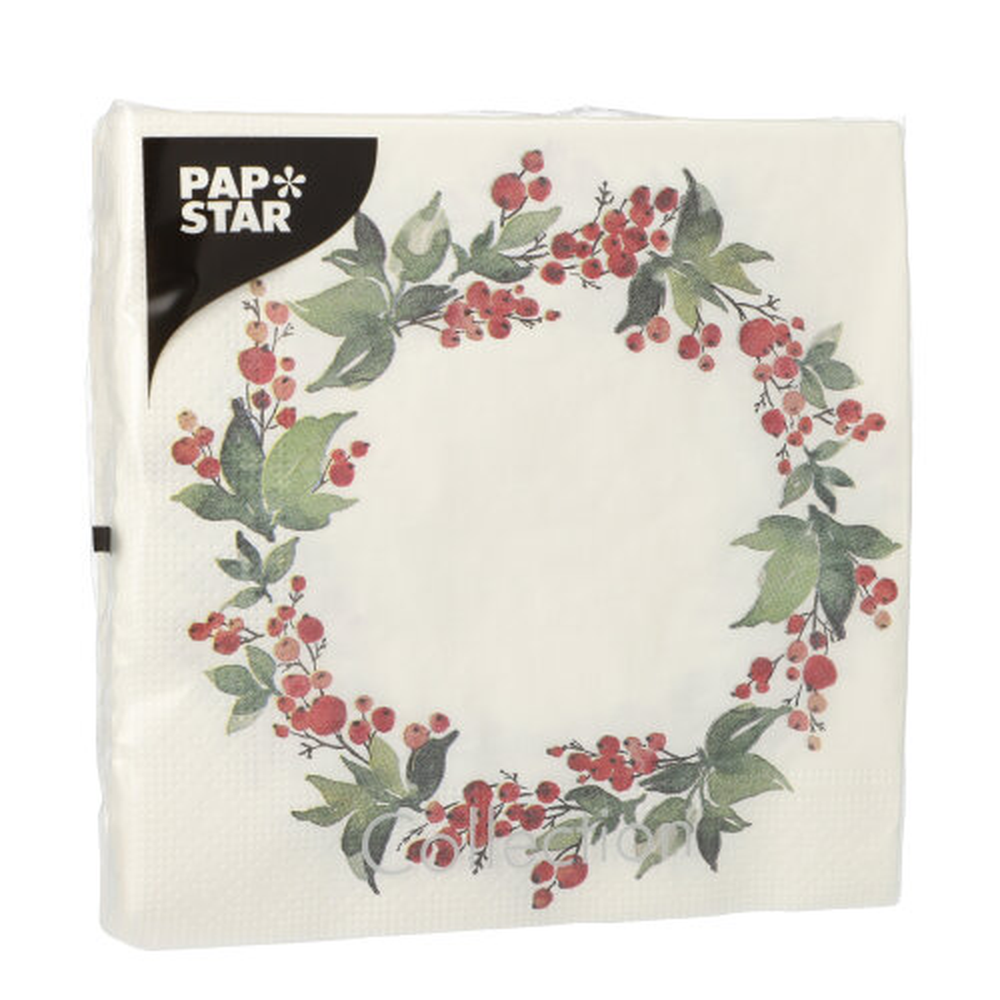 Papstar Servietten, 3-lagig 1/4-Falz 33 cm x 33 cm "Holly Crown"