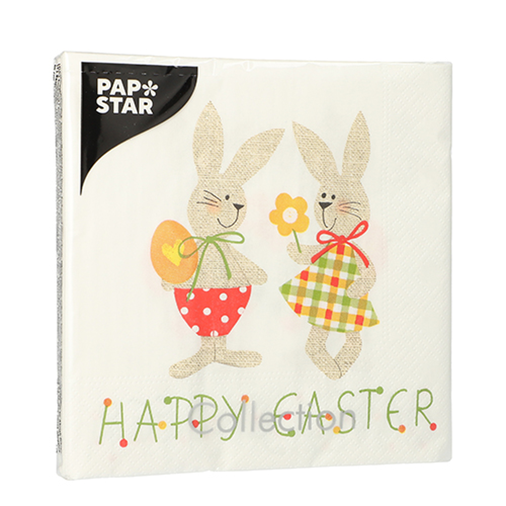 Papstar Servietten, 3-lagig 1/4-Falz 33 cm x 33 cm "Bunny Couple"