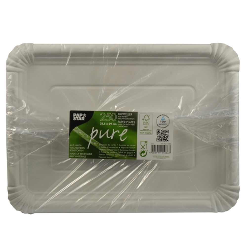 Papstar Teller, Pappe "pure" eckig 21,5 cm x 29 cm weiss