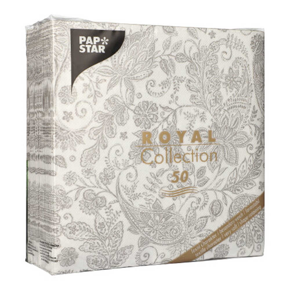 Papstar Servietten "ROYAL Collection" 1/4-Falz 40 cm x 40 cm grau "Paisley"