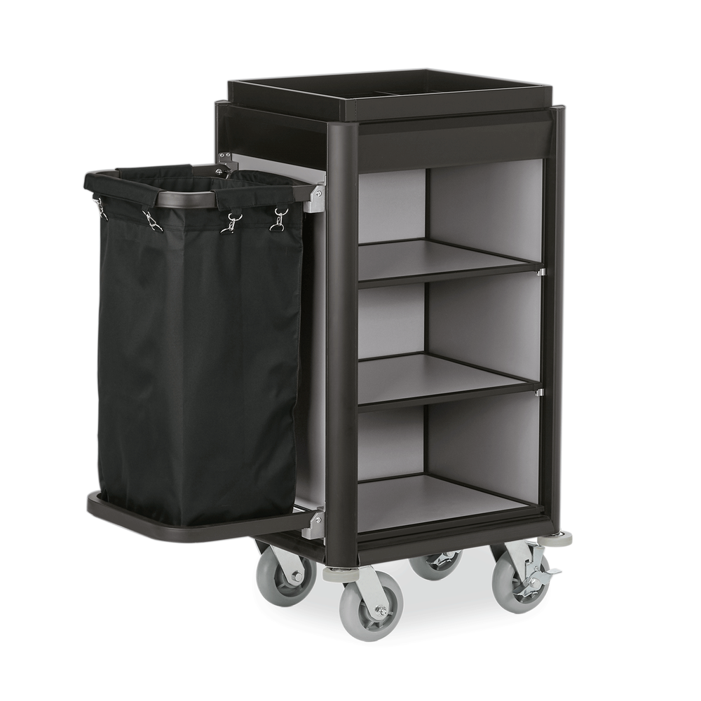 WAS Zimmerservicewagen ISABELLA, 95 x 55 x 116 cm, dunkle Kanten, Aluminium, MDF