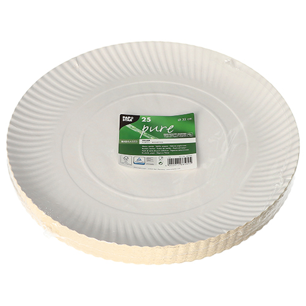 Papstar Teller, Pappe "pure" rund Ø 32 cm · 2 cm weiss