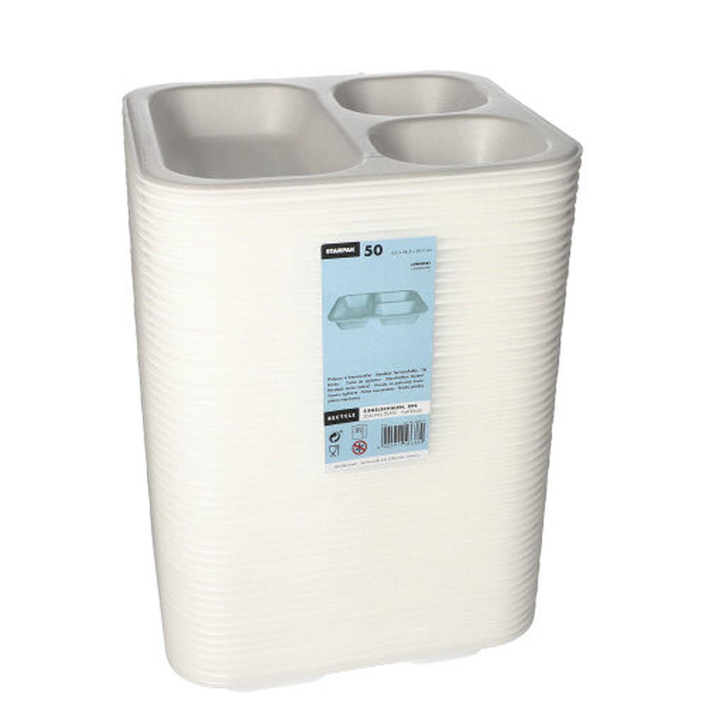PAPSTAR Siegelschalen, XPS 3-geteilt 1150 ml 4,2 cm x 24,5 cm x 26,5 cm weiss