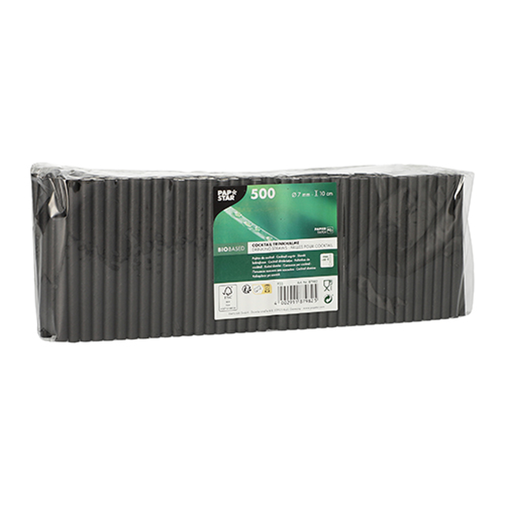 Papstar Cocktail Trinkhalme, Papier Ø 7 mm · 10 cm schwarz
