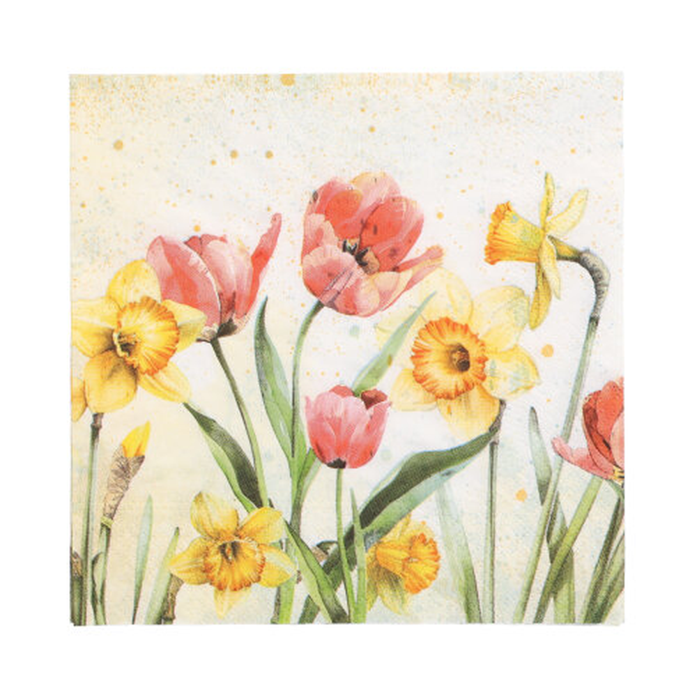 Papstar Servietten, 3-lagig 1/4-Falz 33 cm x 33 cm "Tulips & Daffodils"