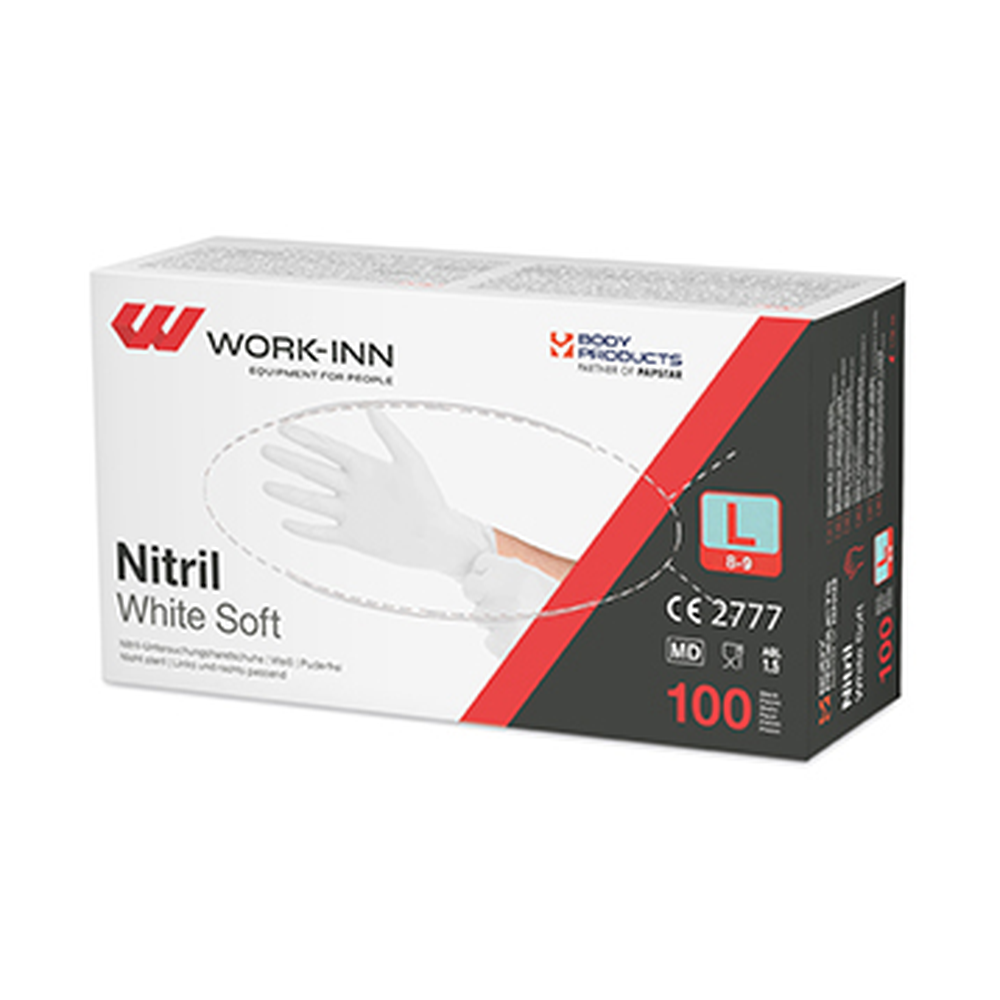 Papstar "WORK-INN/PS" Handschuhe Nitril puderfrei "White Soft" weiss Größe: L