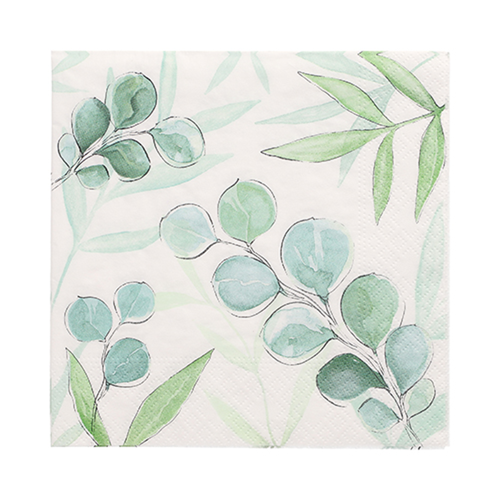 Papstar Servietten, 3-lagig 1/4-Falz 33 cm x 33 cm "Eucalyptus Twigs"