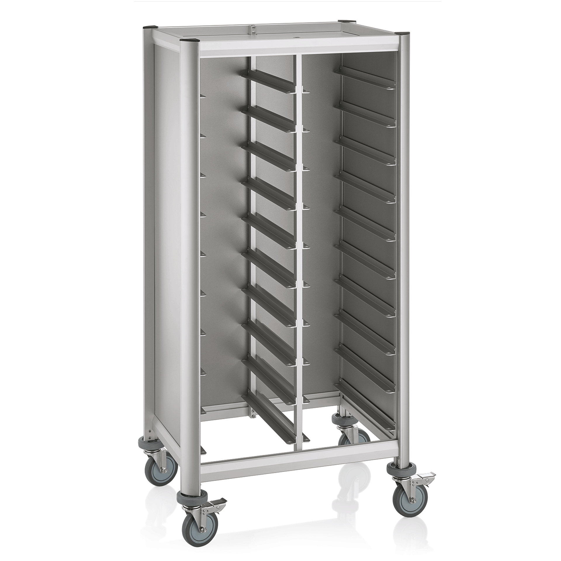 WAS Tablettwagen SINGLE GN 1/1 MENSA, für 2x10 Tabletts, silber, 80 x 60 x 165 c