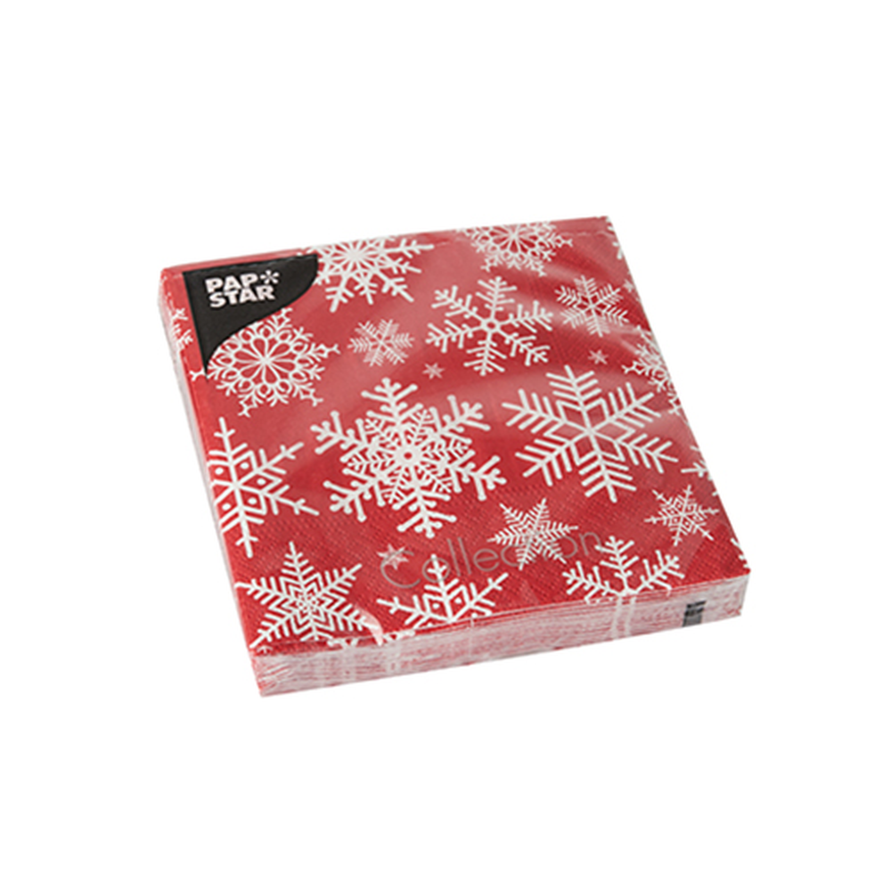 Papstar Servietten, 3-lagig 1/4-Falz 25 cm x 25 cm "Snöstjärnor"
