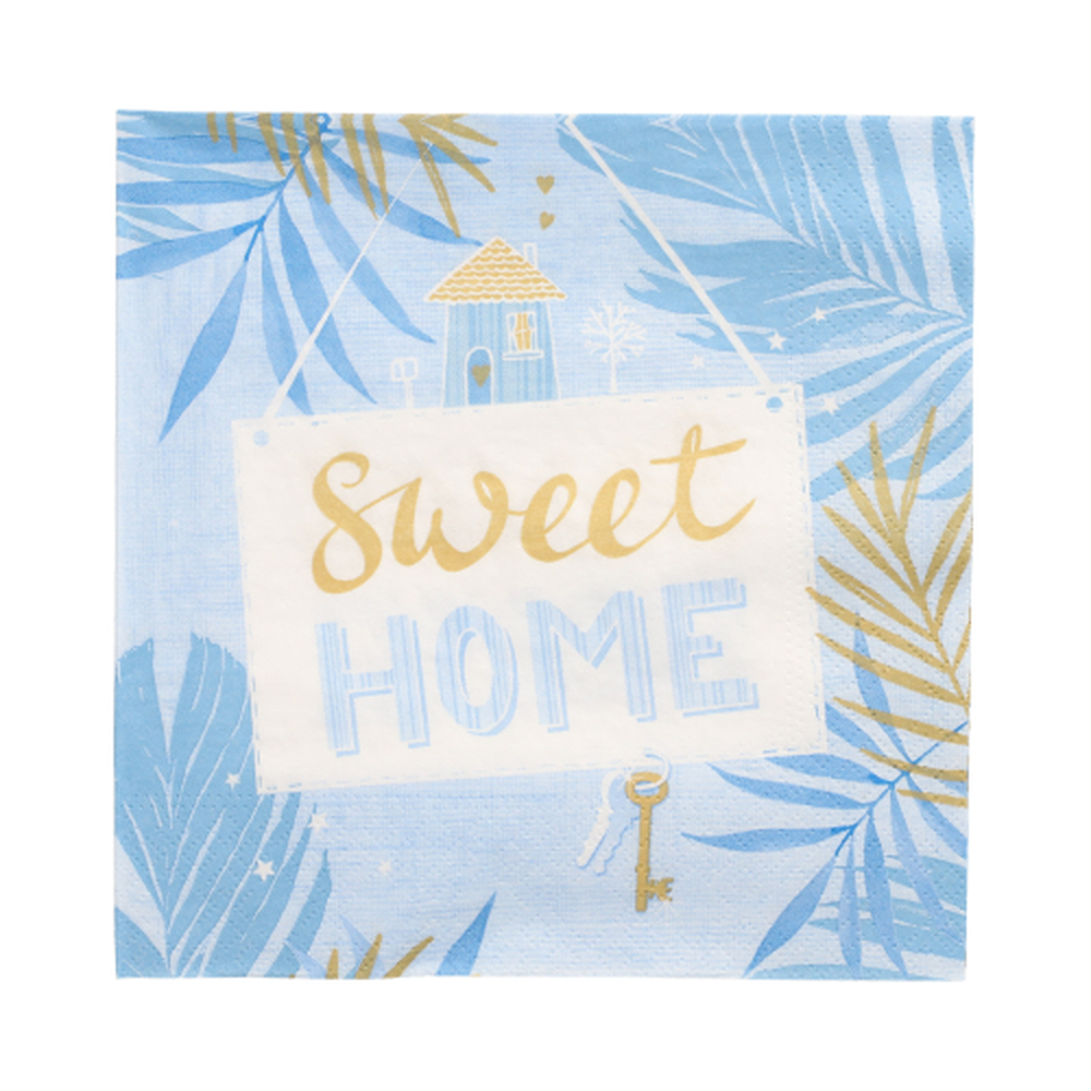 Papstar Servietten, 3-lagig 1/4-Falz 33 cm x 33 cm blau "Sweet Home"