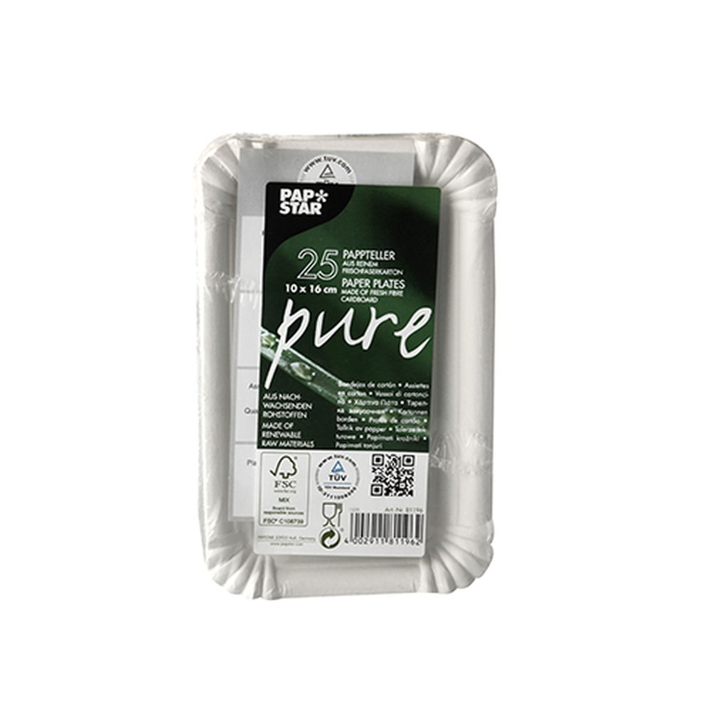 Papstar Teller, Pappe "pure" eckig 10 cm x 16 cm weiss