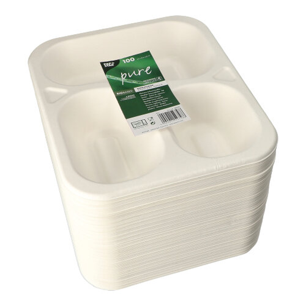 Papstar Siegelschalen Zuckerrohr 3-geteilt 925 ml 4,2 cm x 21,2 cm x 25 cm weiss
