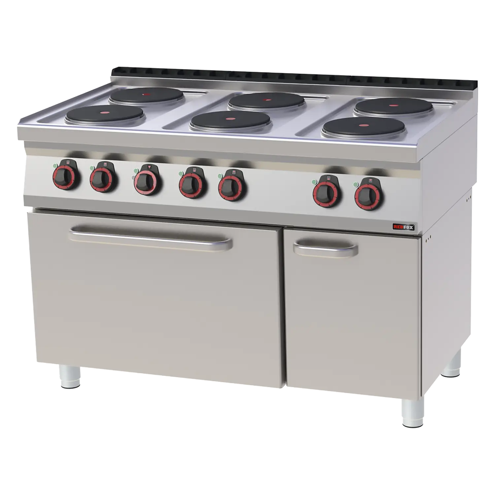 RM Gastro Herd elektrisch mit Heißluft-Backofen GN 1/1 - 6x Kochfeld 400 V / RED