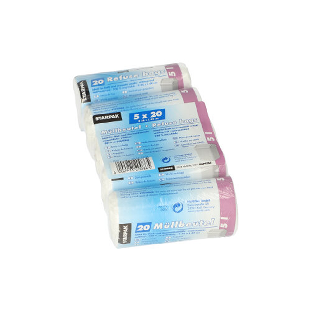 Papstar Müllbeutel, LDPE 5 l 44 cm x 36 cm weiss